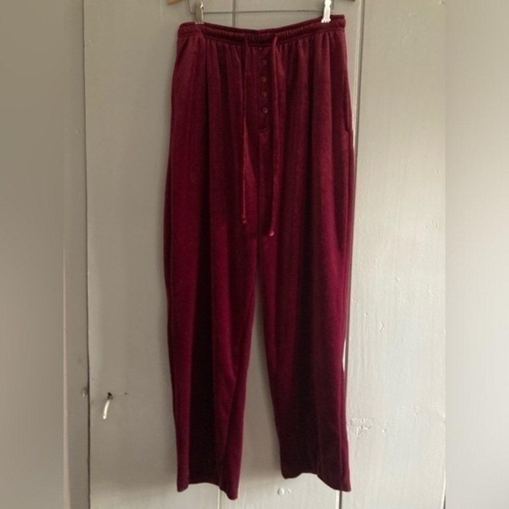 LT Casuals By Liz Thomas Pants Women L Maroon Velvet Elastic Waist Drawstring